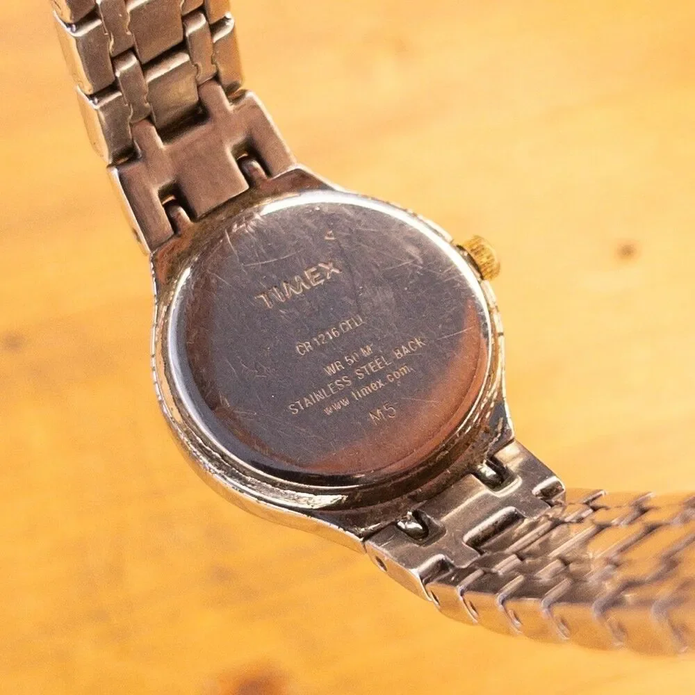 Timex Ladies Two-Tone Dress Watch Indiglo Backlight Date Silver Gold Tone 2004